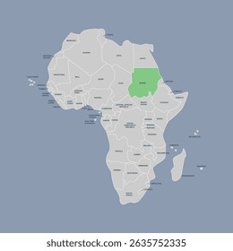 Sudan vector map silhouette isolated on Africa map. Editable vector map of Africa. 
