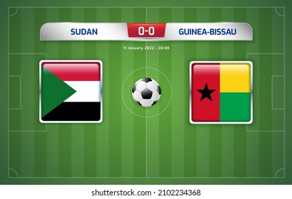 Sudan vs Guinea-bissau scoreboard broadcast template for sport soccer africa tournament 2021 Group D and football championship in cameroon vector illustration