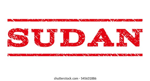 Sudan watermark stamp. Text tag between horizontal parallel lines with grunge design style. Rubber seal stamp with dirty texture. Vector intensive red color ink imprint on a white background.