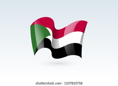 Sudan waving flag vector icon, national symbol. Flag of Sudan, fluttered in the wind - vector illustration isolated on white background.