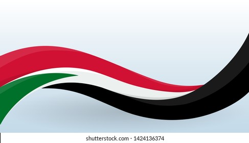 Sudan Waving National flag. Modern unusual shape. Design template for decoration of flyer and card, poster, banner and logo. Isolated vector illustration.