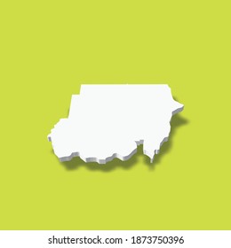 Sudan - white 3D silhouette map of country area with dropped shadow on green background. Simple flat vector illustration.