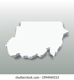 Sudán - mapa blanco de silueta 3D del área del país con sombra caída sobre fondo gris. Ilustración vectorial plana simple