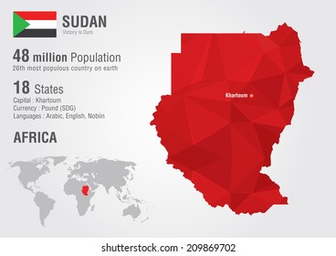 Sudan world map with a pixel diamond texture. World geography.