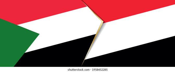 Sudan and Yemen flags, two vector flags symbol of relationship or confrontation.