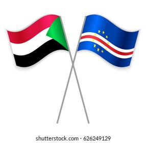 Sudanese and Cabo Verdean crossed flags. Sudan combined with Cabo Verde isolated on white. Language learning, international business or travel concept.