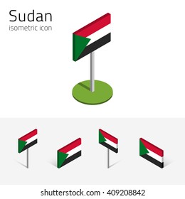 Sudanese flag (Republic of the Sudan), vector set of isometric flat icons, 3D style, different views. Editable design elements for banner, website, presentation, infographic, poster, map. Eps 10