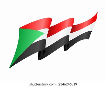 Bandera sudanesa ondeando fondo abstracto. Ilustración vectorial.