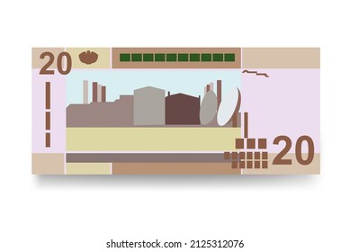 Sudanese Pound Vector Illustration. Sudan money set bundle banknotes. Paper money 20 SDG. Flat style. Isolated on white background. Simple minimal design.