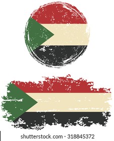 Sudanese round and square grunge flags. Vector illustration. Grunge effect can be cleaned easily. 
