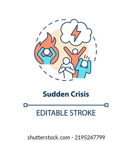 Sudden Crisis Concept Icon. Unexpected Trouble. No Warning. Type Of Crisis Abstract Idea Thin Line Illustration. Isolated Outline Drawing. Editable Stroke. Arial, Myriad Pro-Bold Fonts Used