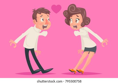 Sudden Falling in Love Shock Emotion Female Male Characters Icon Cartoon Design Vector Illustration