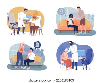 Sudden feeling of fear 2D vector isolated illustration. Intense terror. Panic attack flat characters on cartoon background. Reassuring colourful scene collection for mobile, website, presentation