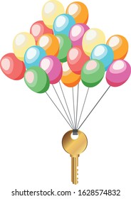 Sudden gift balloons hanging with a gift key
