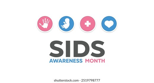 Sudden Infant Death Syndrome, SIDS Awareness Month. Hand, baby, plus icon and heart. Great for cards, banners, posters, social media and more. White background.