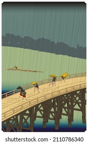 Sudden Shower over Shin-Ōhashi bridge and Atake (Utagawa Hiroshige)