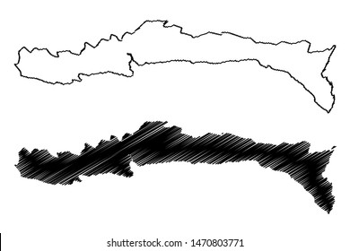 Sud-Est department (Republic of Haiti, Hayti, Hispaniola, Departments of Haiti) map vector illustration, scribble sketch Sud-Est map