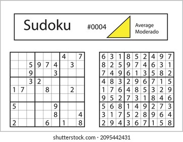 Sudoku with answer 0004. Level Average.
  Puzzle game with numbers.