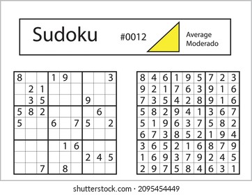 Sudoku with answer 0012. Level Average.
  Puzzle game with numbers.