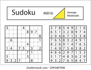 Sudoku with answer 0016. Level Average Medium.
  Puzzle game with numbers.