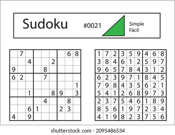 Sudoku with answer 0021. Level Simple.
  Puzzle game with numbers.