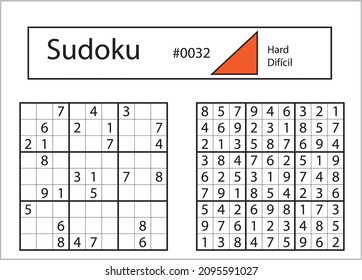 Sudoku con la respuesta 0032. Nivel duro.
  Juego de rompecabezas con números.