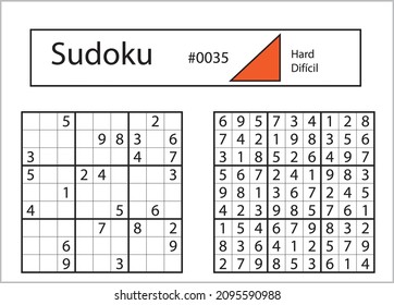 Sudoku con la respuesta 0035. Nivel duro.
  Juego de rompecabezas con números.