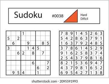 Sudoku with answer 0038. Level Hard.
  Puzzle game with numbers.