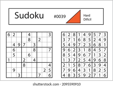 Sudoku with answer 0039. Level Hard.
  Puzzle game with numbers.