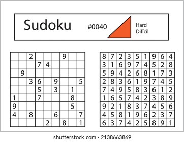 Sudoku mit Antwort 0040. Level Hard.
  Puzzle-Spiel mit Zahlen.