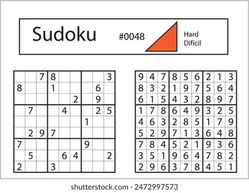 Sudoku with answer 0048. Level Hard.
  Puzzle game with numbers.