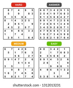 Sudoku with the answer vector set 04. Puzzle games with number. Hard Medium Easy.