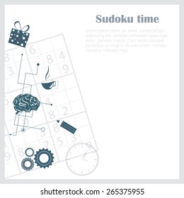 Sudoku background with relevant objects on it