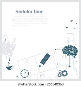 Sudoku background with relevant objects on it