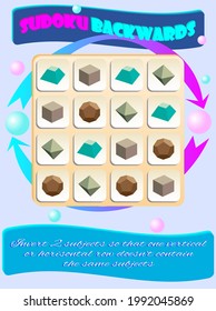 Sudoku BACKWARDS for kids with colorful geometric figures. Game for preschool kids, training logic