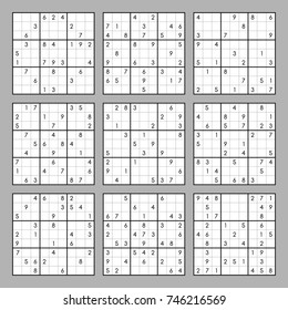 Sudoku big vector set. Puzzle game