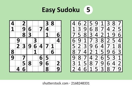 Sudoku juego con respuestas. Complejidad fácil. Diseño vectorial simple conjunto Sudoku.