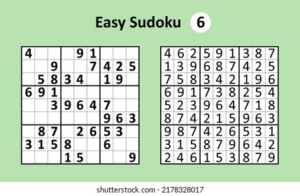 Sudoku juego con respuestas. Complejidad fácil. Diseño vectorial simple conjunto Sudoku.