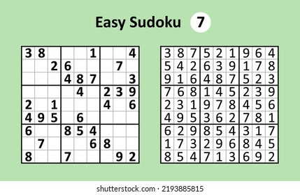 Sudoku game with answers. Easy complexity. Simple vector design set Sudoku.