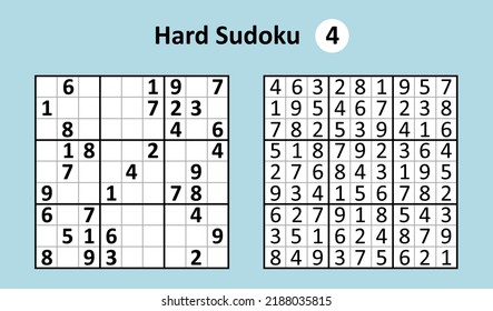 Sudoku game with answers. Hard complexity. Simple vector design set Sudoku.