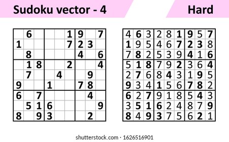 Sudoku game with answers. Simple vector design set Sudoku. Blank template. Complexity of the task is hard.