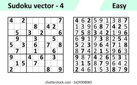 Sudoku game with answers. Simple vector design set Sudoku. Blank template. Complexity of the task is easy.