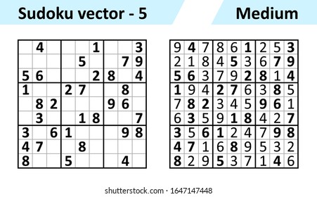 Sudoku game with answers. Simple vector design set Sudoku. Blank template. Complexity of the task is medium.