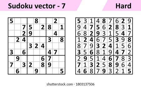 Sudoku game with answers. Simple vector design set Sudoku. Blank template. Complexity of the task is hard.