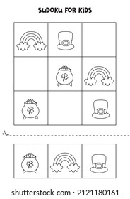 Sudoku game with cartoon Saint Patrick day symbols.