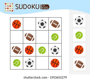 Sudoku Game For Children With Pictures. Kids Activity Sheet. 