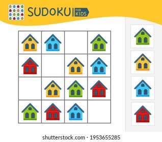 Sudoku game for children with pictures. Kids activity sheet. 