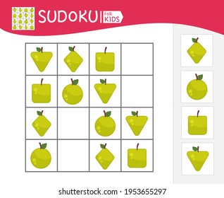 Sudoku game for children with pictures. Kids activity sheet. 