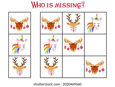 Sudoku game for children with pictures. Kids activity sheet. cute African animals muzzle