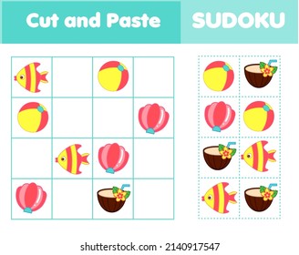 Sudoku game for children with pictures. Kids activity sheet. Training logic, educational game